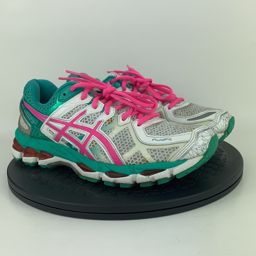 Asics Gel-Kayano 21 White/Green Athletic Running Shoes T4H7N Women's Size 8 - Picture 3 of 12